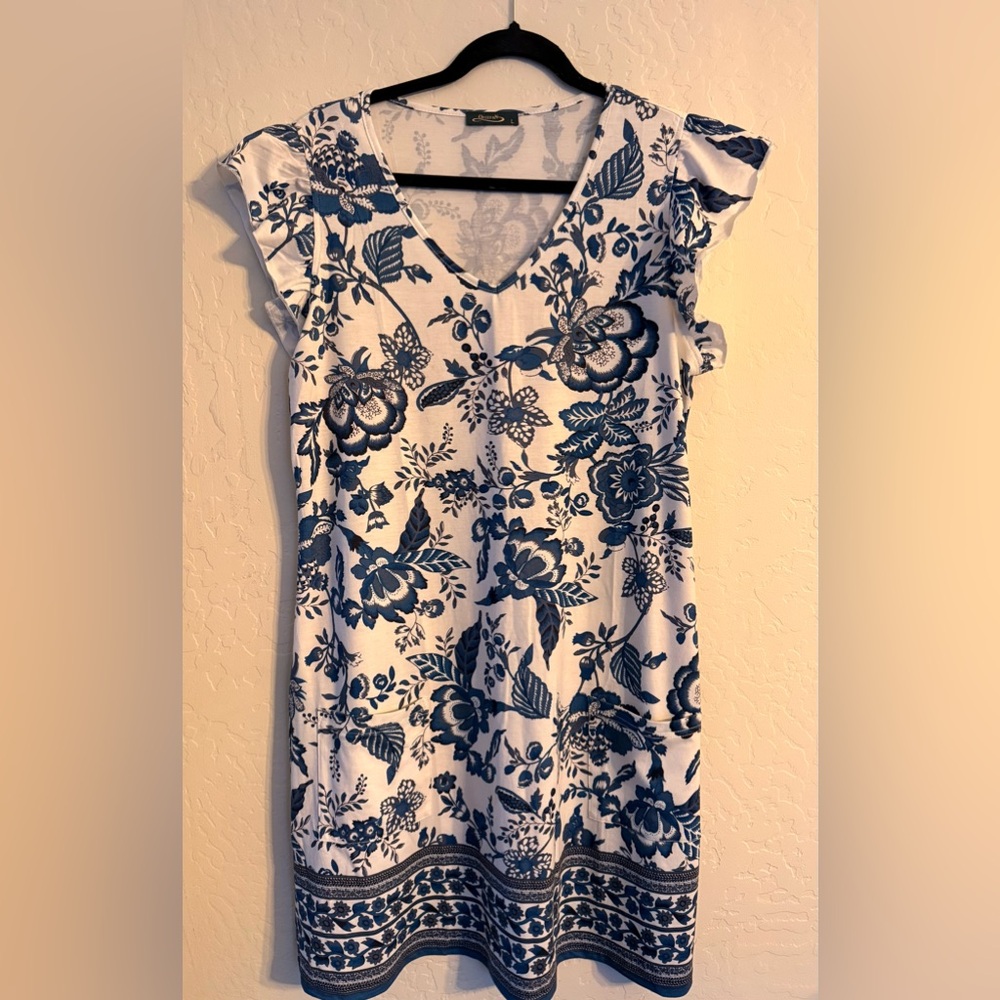 Floral Blue and White Dress